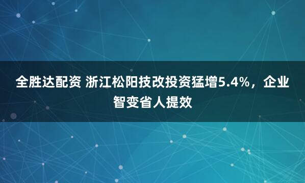 全胜达配资 浙江松阳技改投资猛增5.4%，企业智变省人提效